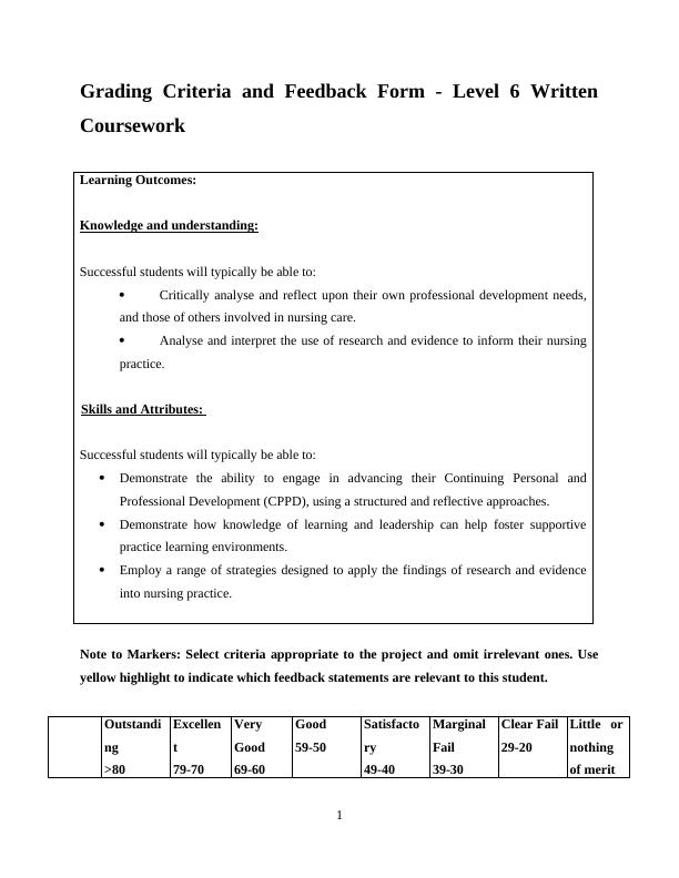 Grading Criteria and Feedback Form - Level 6 Written Coursework_1