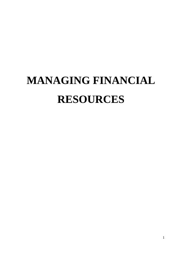 MANAGING FINANCIAL RESOURCES Introduction 4 Task 14_1