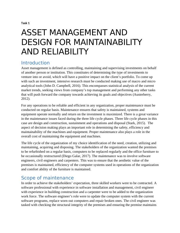Asset Management and Design for Maintainability and Reliability_1