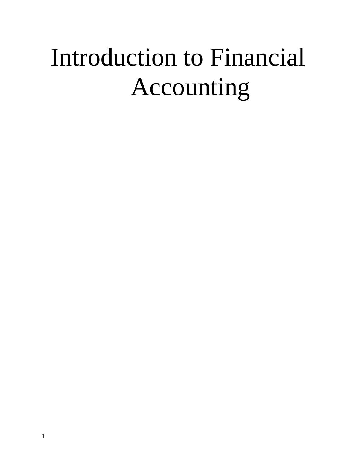 Introduction to Financial Accounting