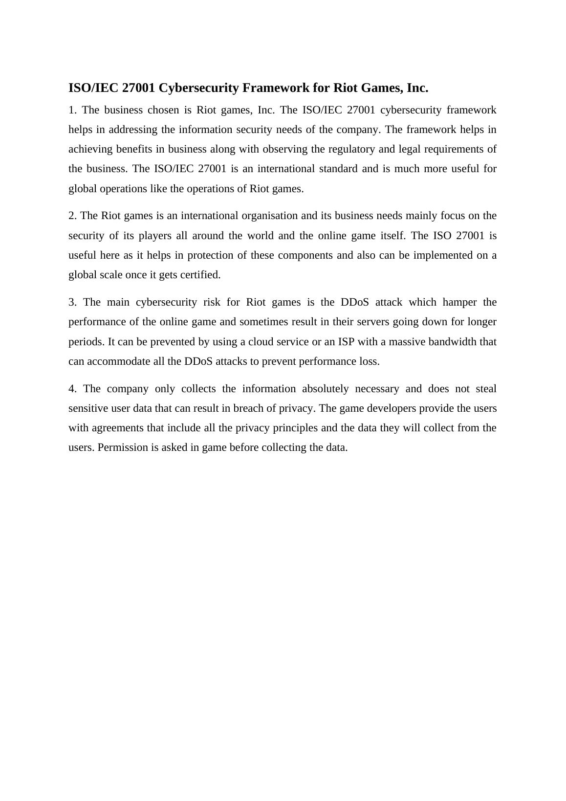 ISO/IEC 27001 Cybersecurity Framework for Riot Games, Inc. 1._1