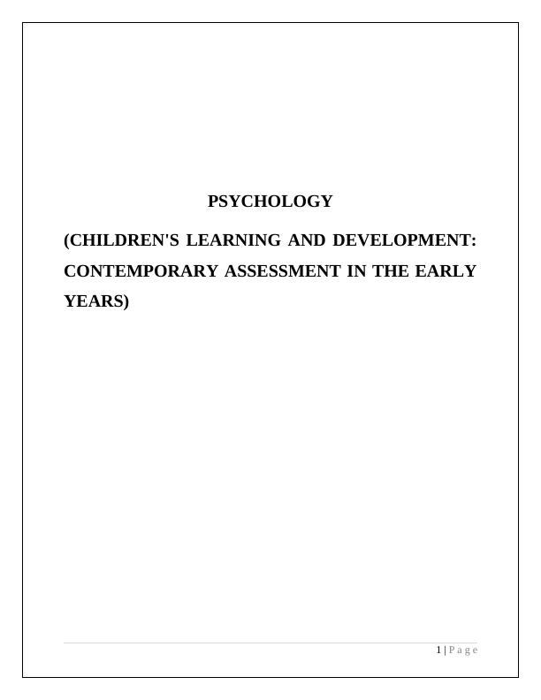 Children's Learning and Development: Contemporary Assessment in the Early Years_1