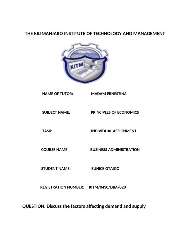 The Kilimanjaro Institute of Technology and Management Assignment PDF_1