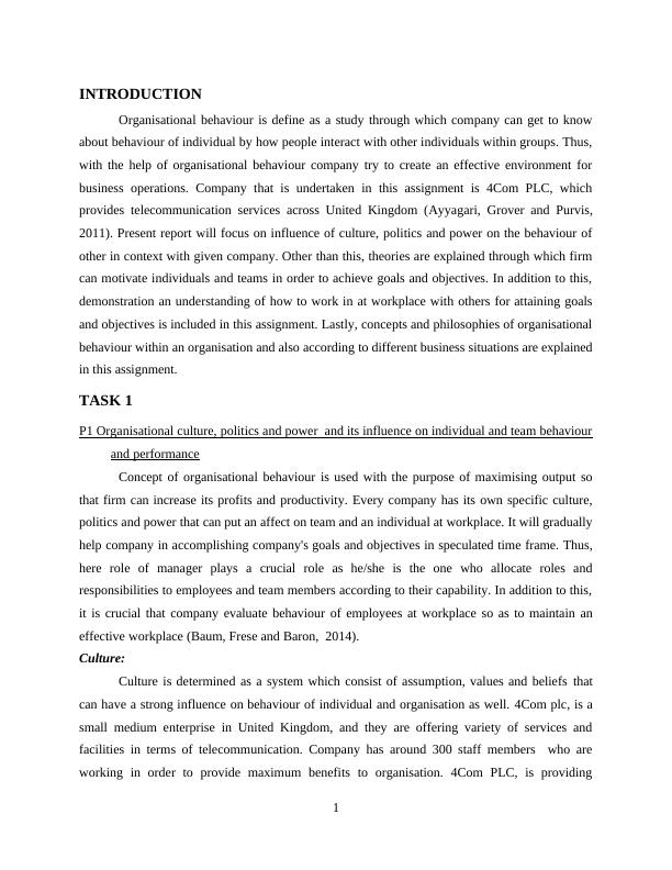Assignment on Organisational Behaviour of 4Com PLC_4