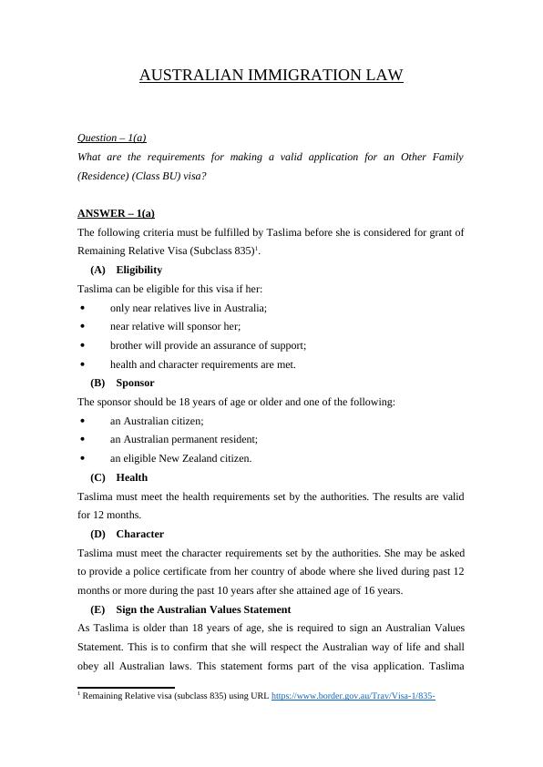 Australian Immigration Law Assignment_1