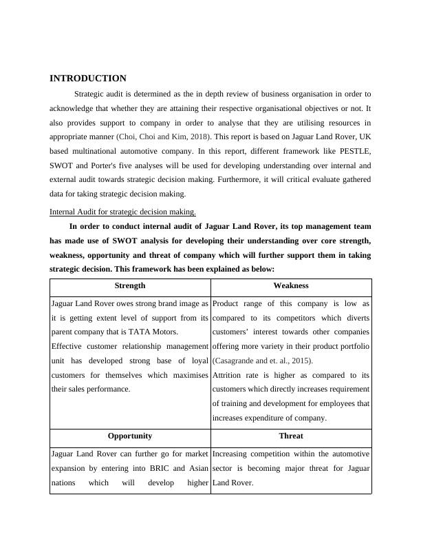 Strategic Audit for Jaguar Land Rover Desklib