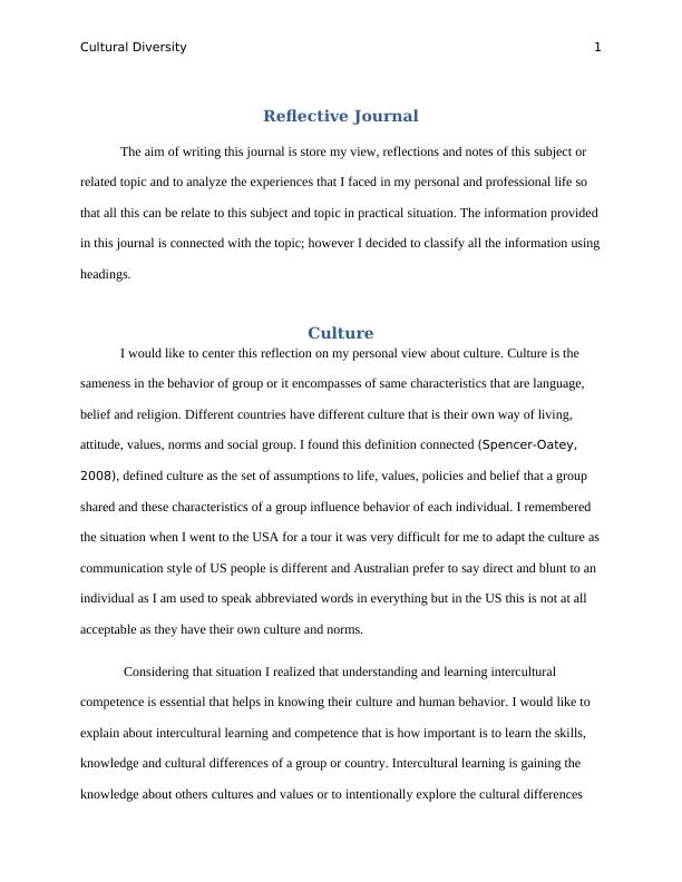 Cultural Diversity - Essay on Intercultural Learning and Competence_2