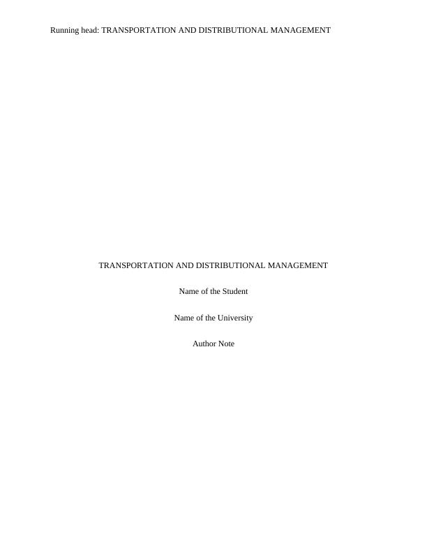 Assignment on Transportation and Distributional Management_1
