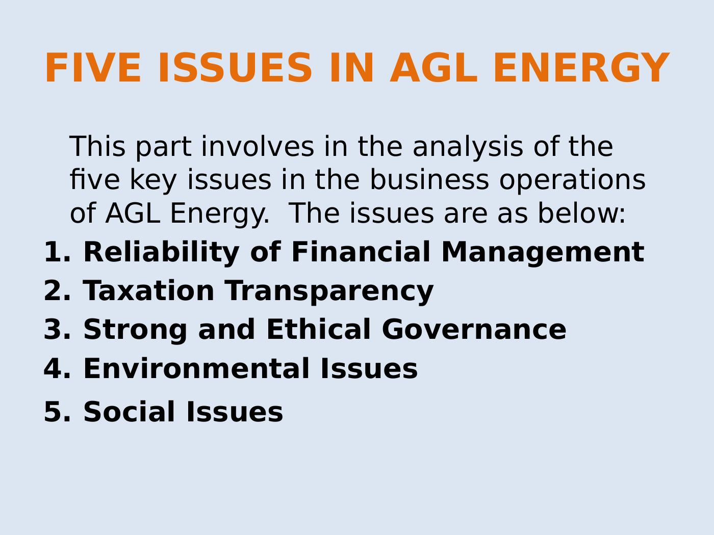 Analysis of Issues in AGL Energy Accounting Theory and Corporate