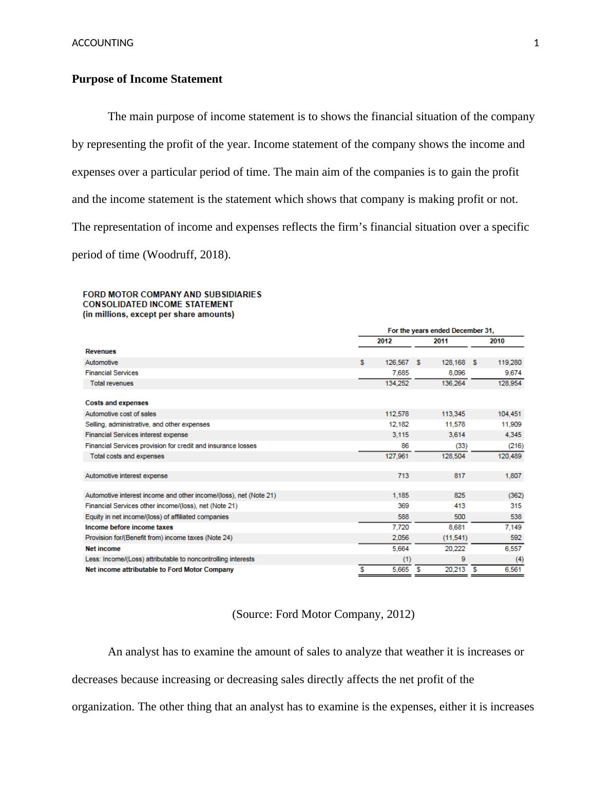 financial statement version assignment