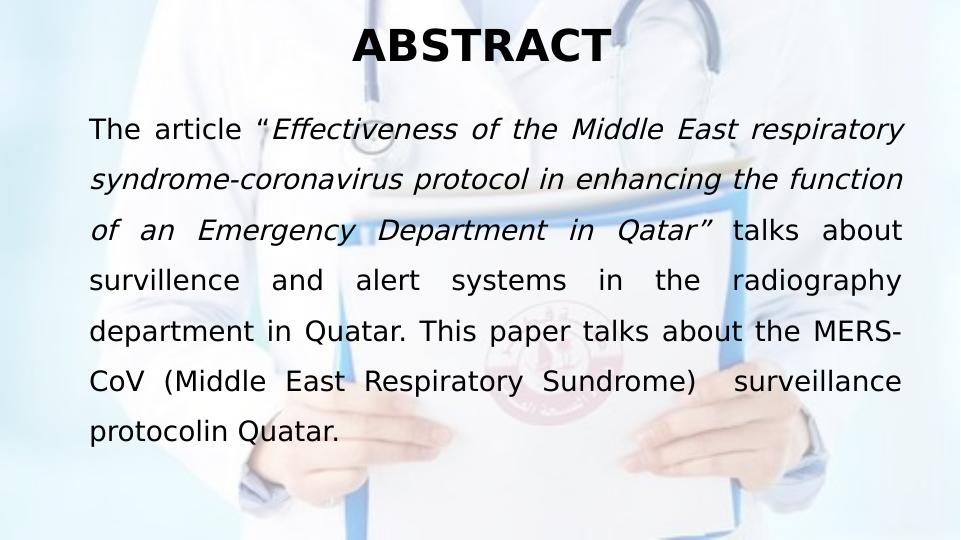 Surveillance and Alert Systems in the Radiography Department in Qatar