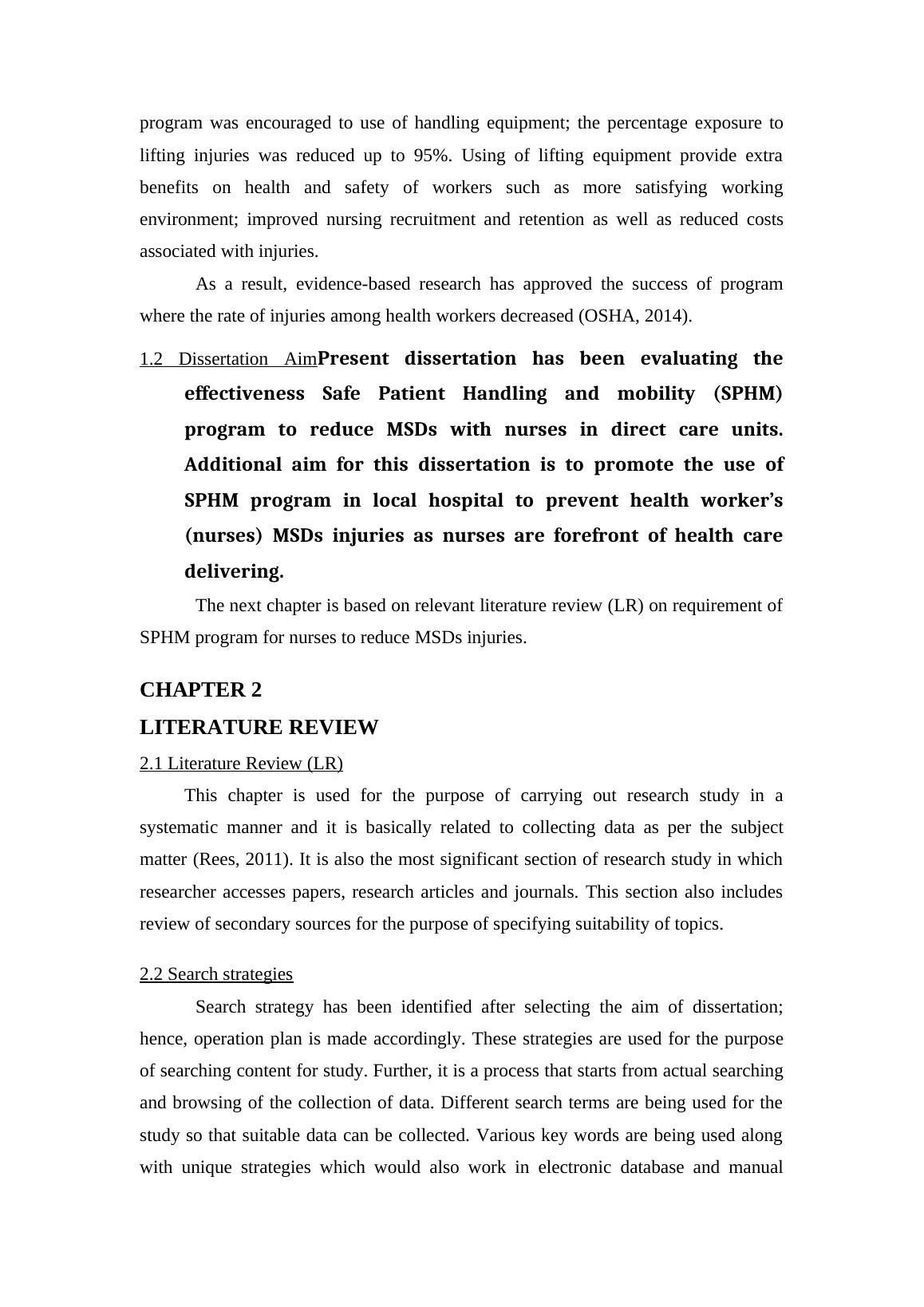 Safe Patient Handling and Mobility Program (SPHM) Report