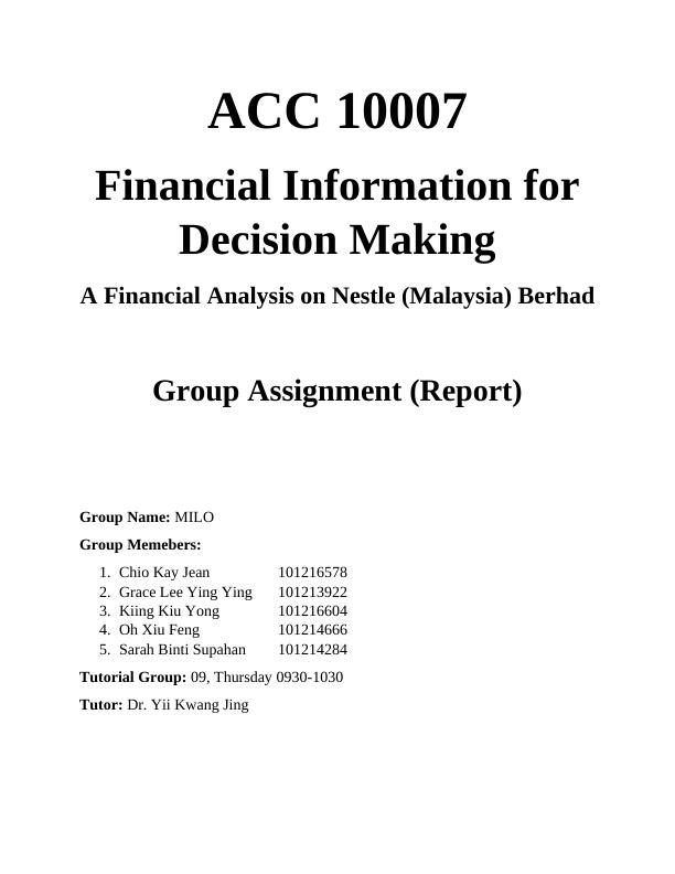 ACC 10007 Financial Information for Decision Making_1