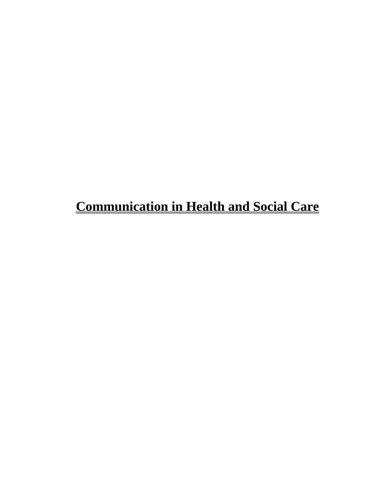 communication in health and social care essay