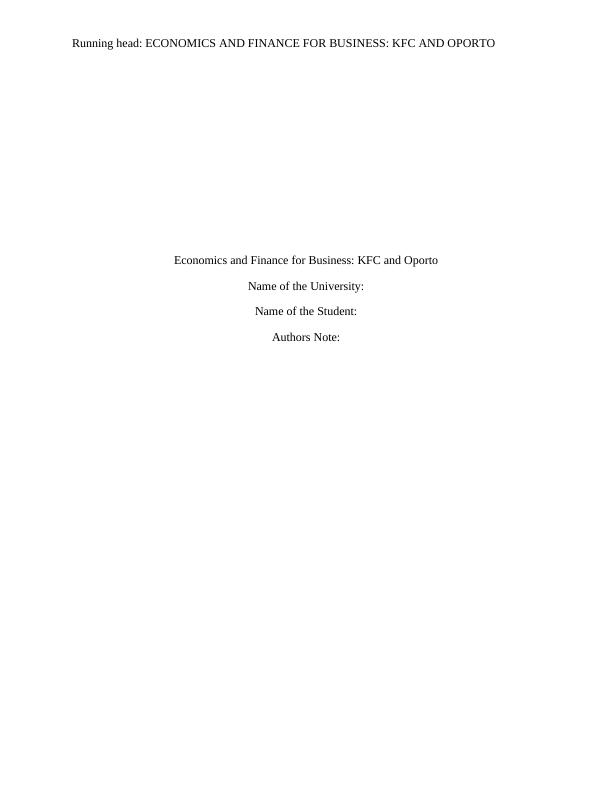 Economics and Finance for Business: KFC and Oporto_1