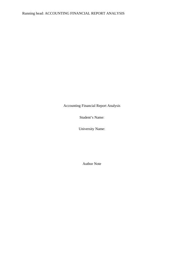Accounting and Financial Report Analysis : Assignment_1
