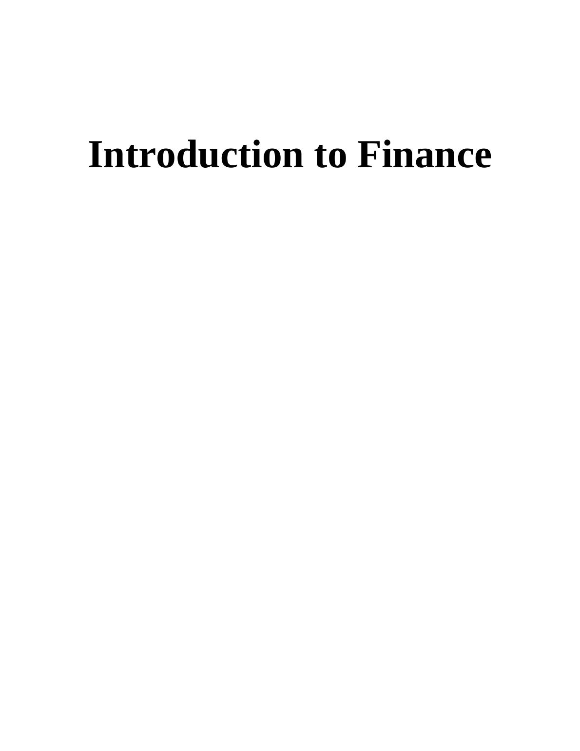 Introduction To Finance Desklib