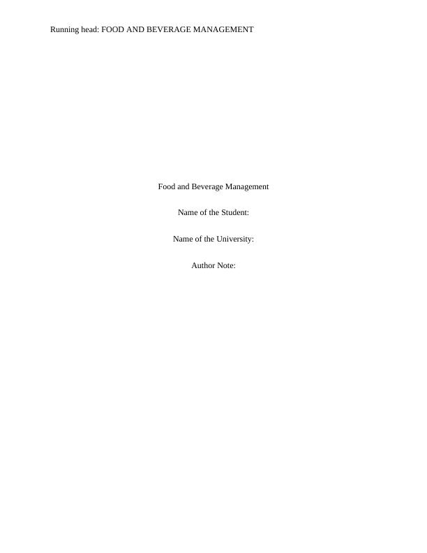 Food and Beverage Management Report_1