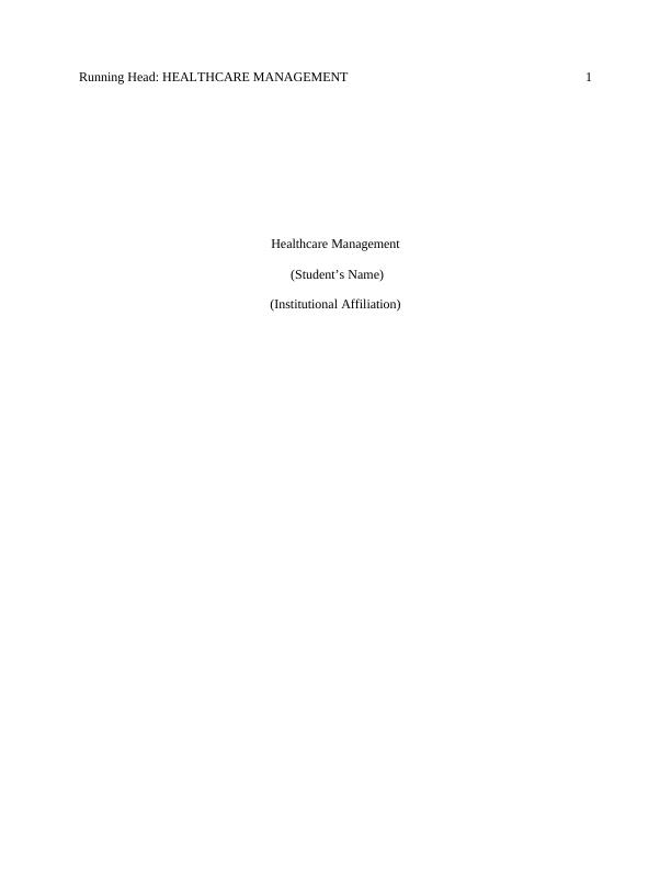 Assignment of Healthcare Management_1