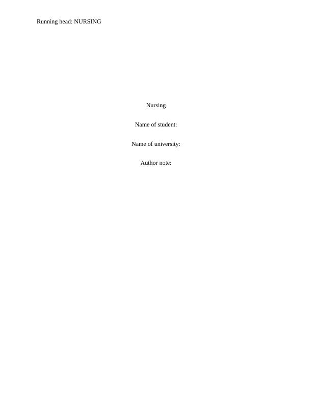 PDF Nursing   -  Assignment  Sample_1
