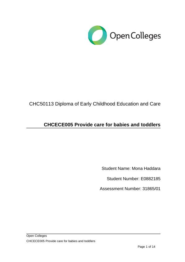 CHCECE005 Provide care for babies and toddlers_1