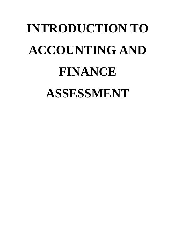 Introduction to Accounting and Finance - Sample Assignment_1