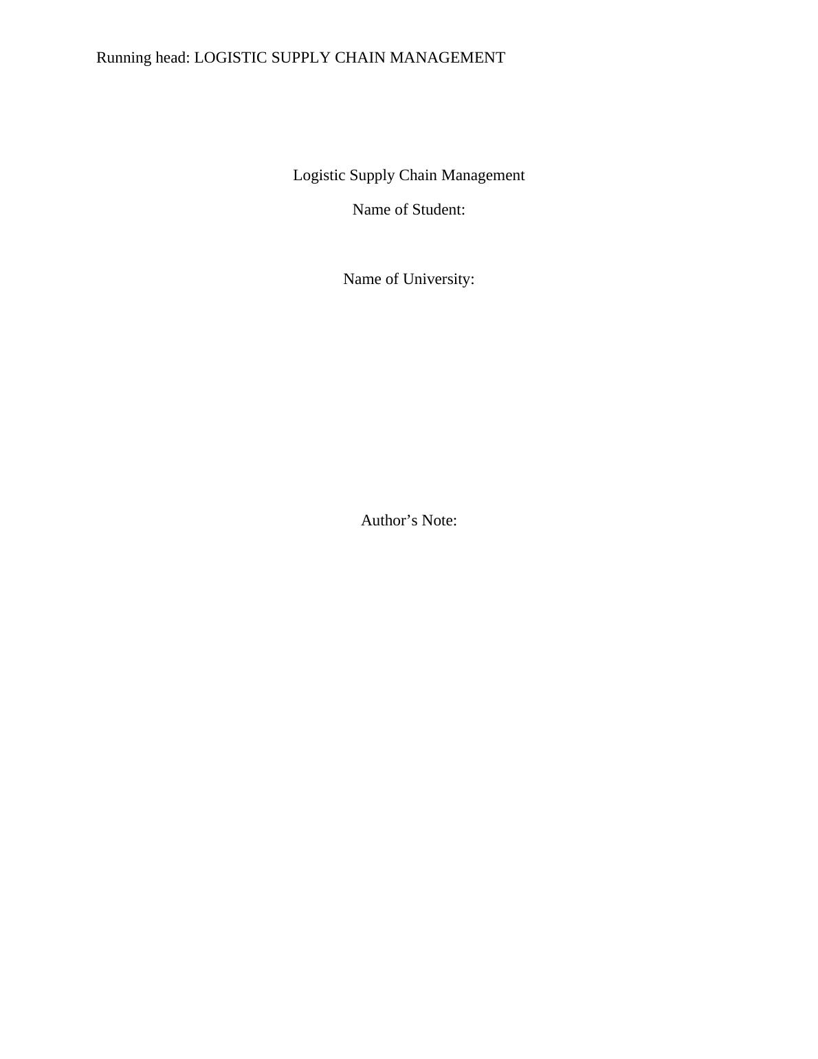 Logistic Supply Chain Management  Assignment_1