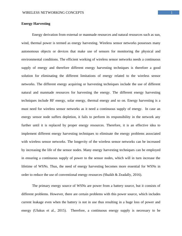 Wireless Sensor Networks Concepts Name of the University Author Note Energy Harvesting_2