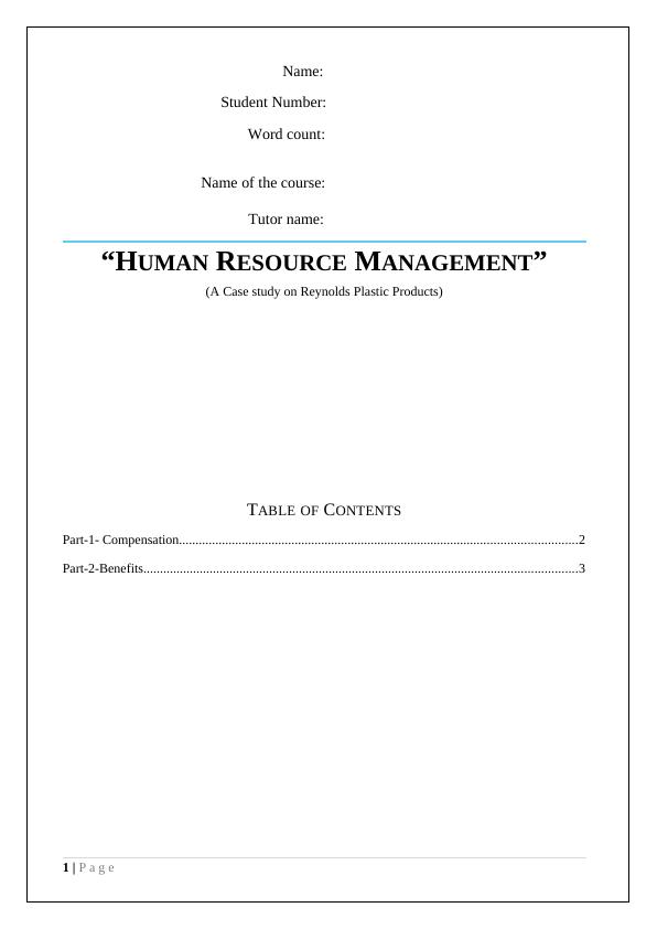 Human Resource Management of Reynolds | Case Study_1