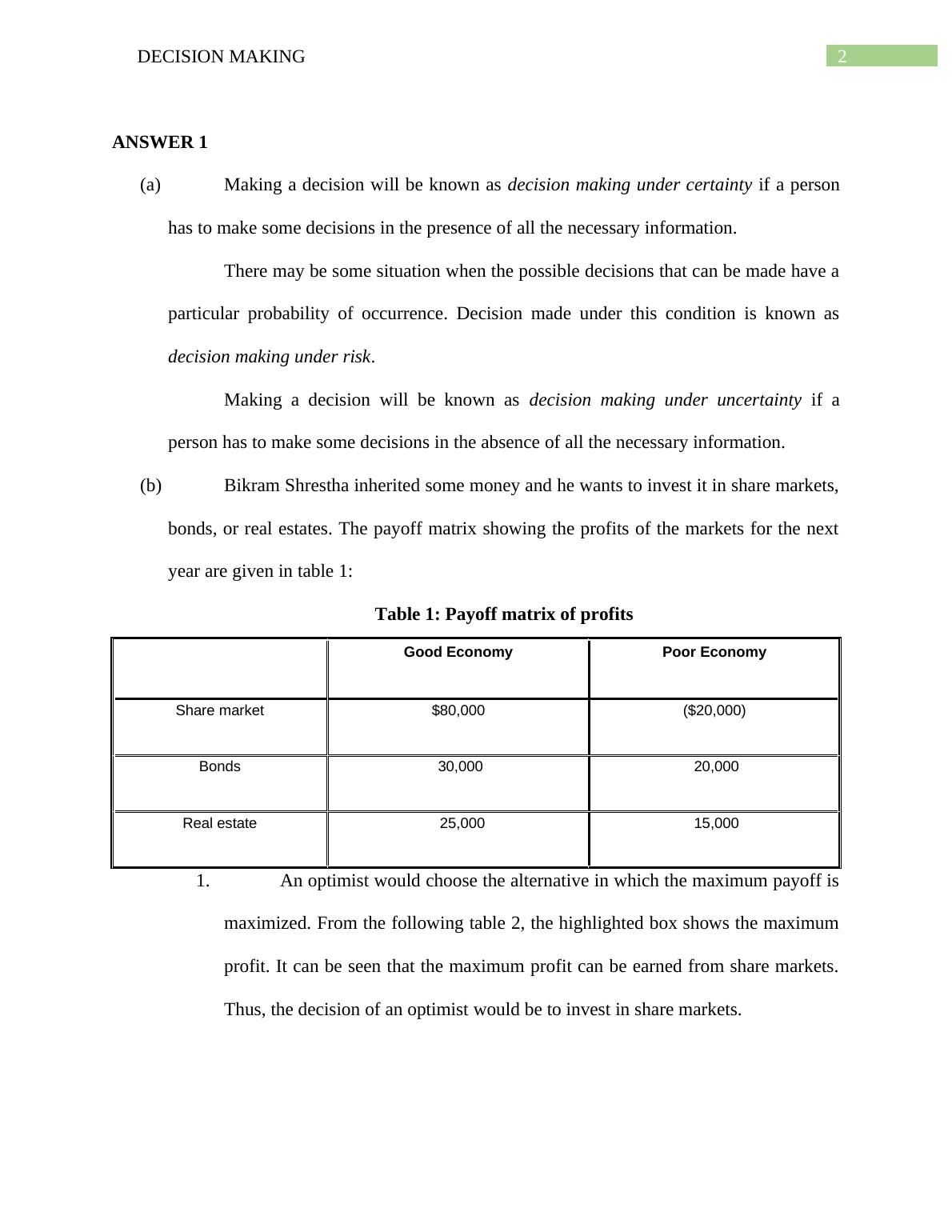 decision making task assignment