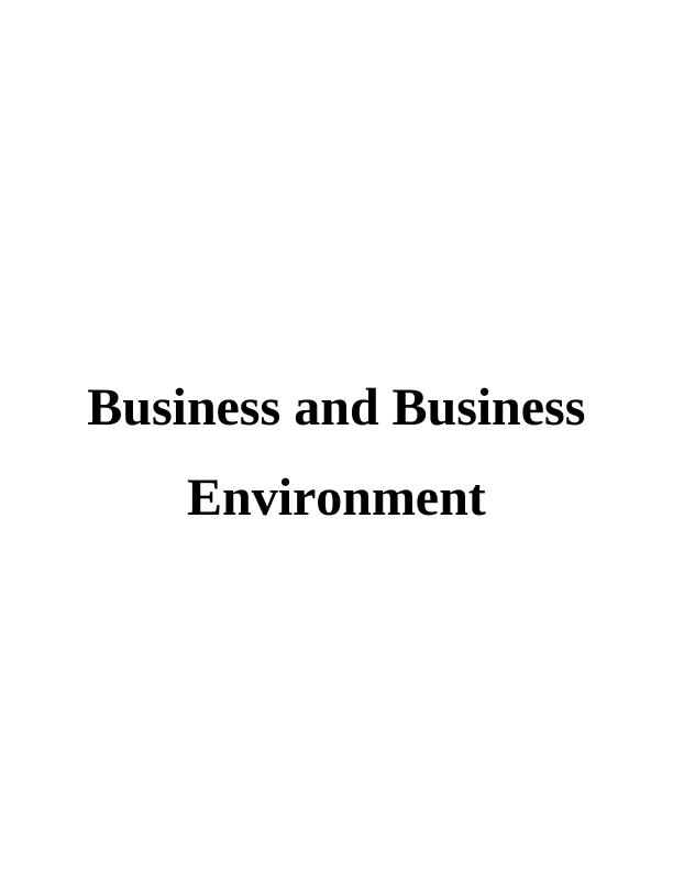 Business and Business Environment Project | Assignment_1