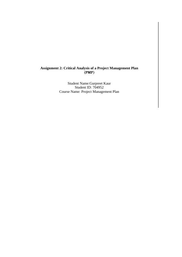 Project Management Plan (PMP) Assignment_1