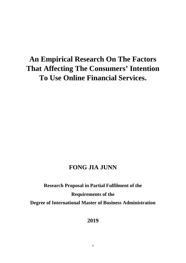 Research Proposal in Partial Fulfilment of the Requirements of the Degree of International Master of Business Administration 2019 CHAPTER 1 4 INTRODUCTION_1