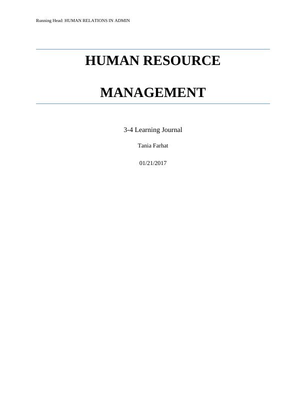 Human Relations in Admin - Learning Journal_1