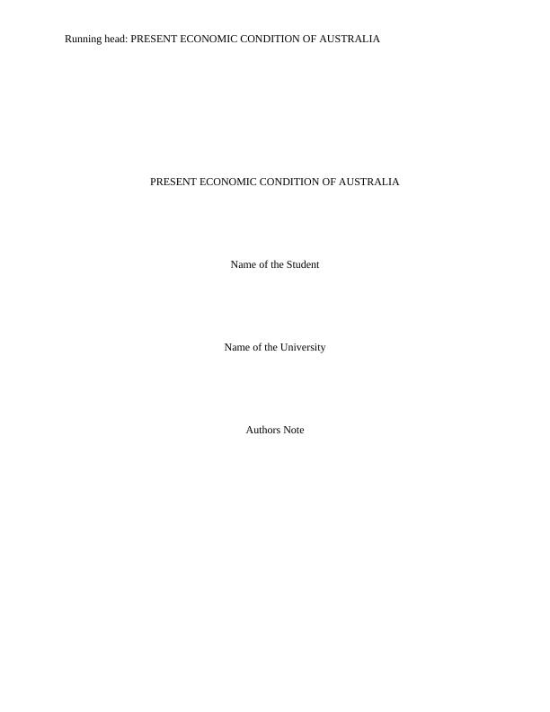 Present Economic Condition Of Australia_1
