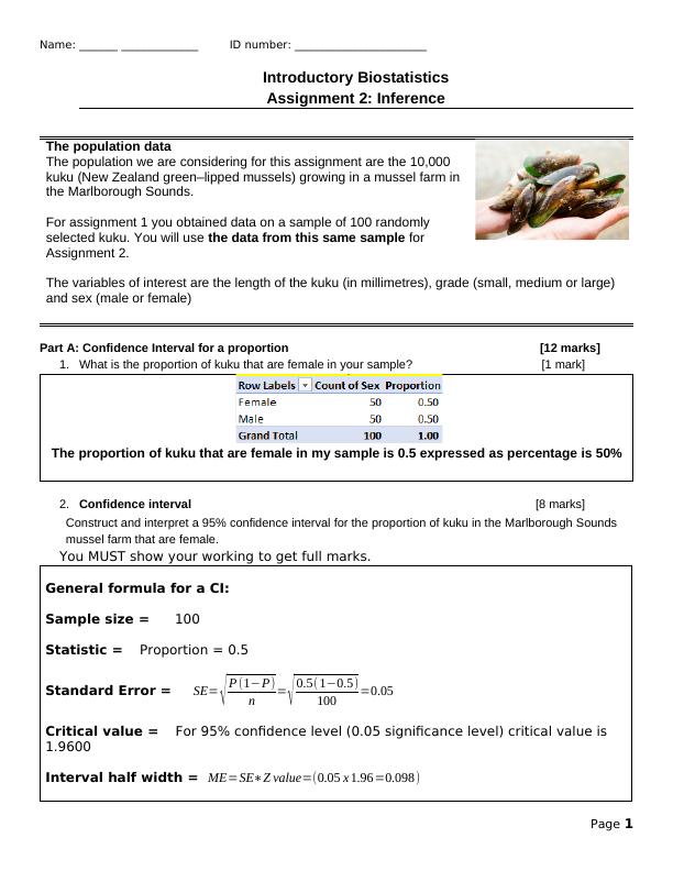 Introductory Biostatistics Assignment 2: Inference_1