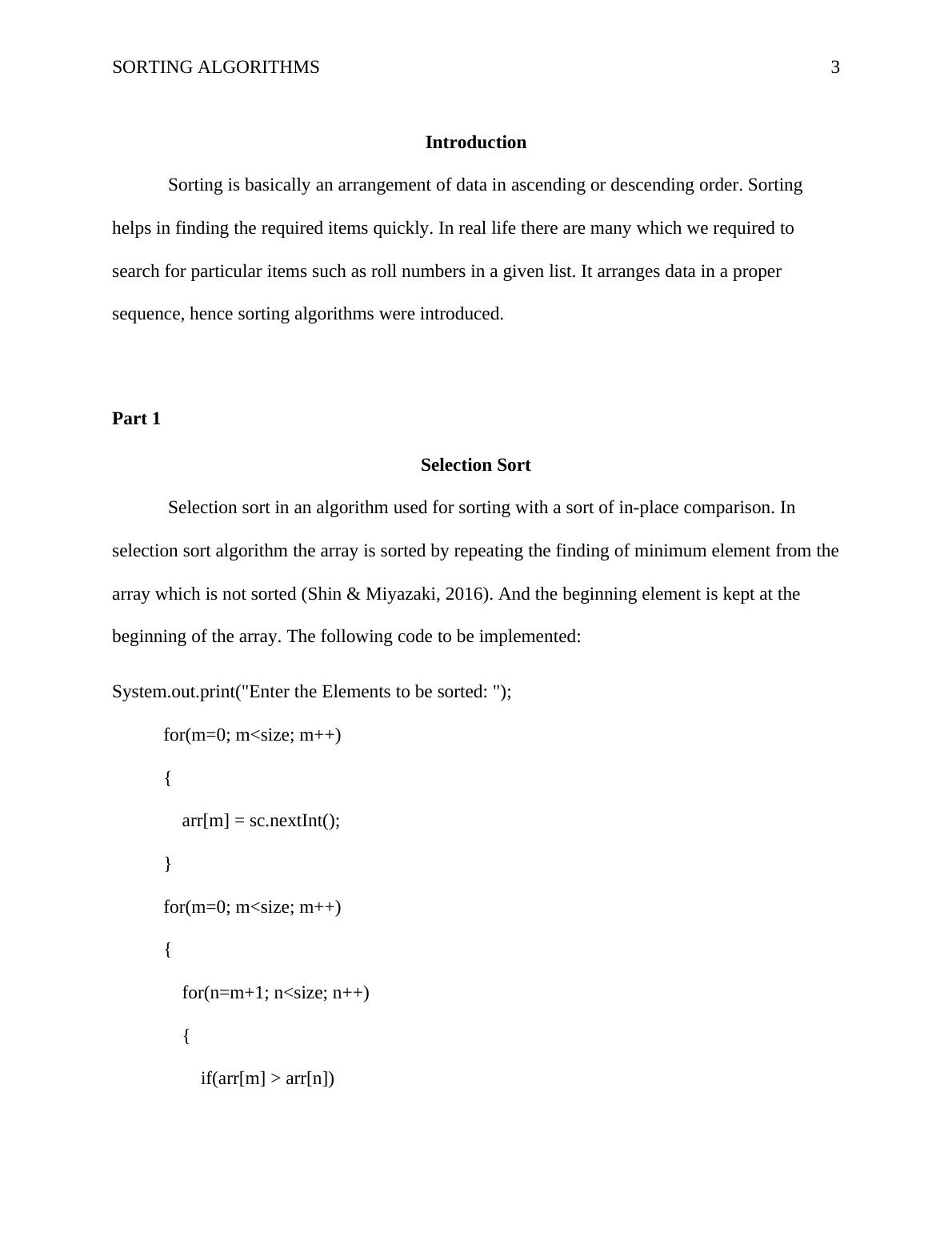 assignment on sorting algorithms