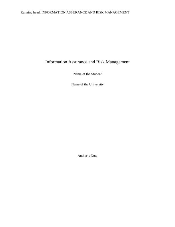 Information Assurance and Risk Management_1