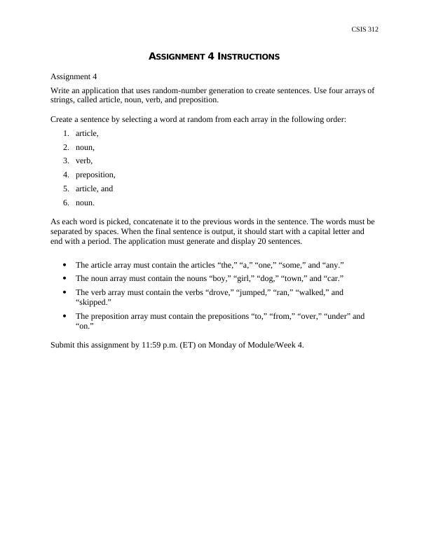 CSIS 312. Assignment 4 Instructions. Assignment 4. Writ_1