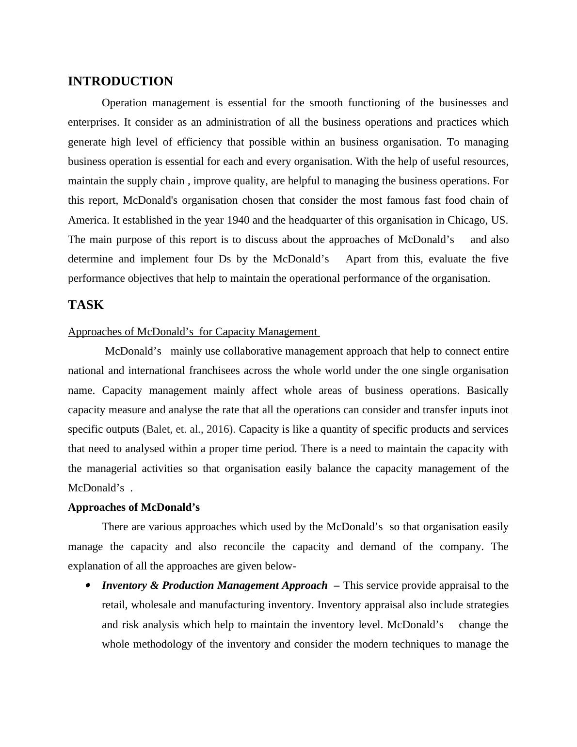 Approaches of McDonald’s for Capacity Management