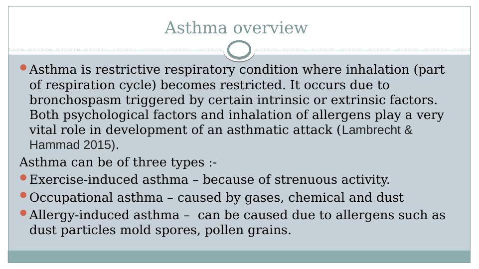 Asthma: Symptoms, Pathophysiology and Pharmacological Management