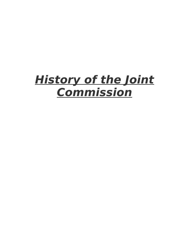 History of the Joint Commission | Desklib