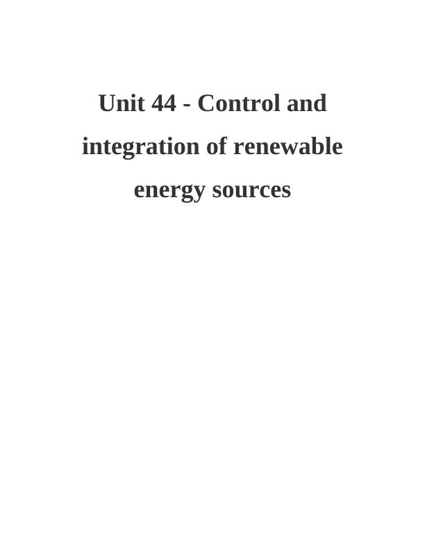 Control and Integration of Renewable Energy Sources_1