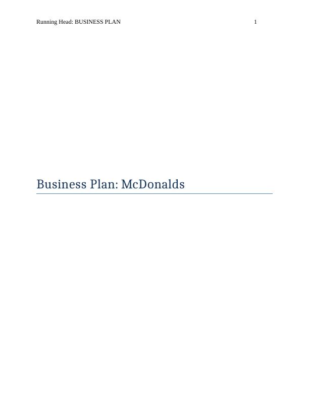 Report on Business Plan of McDonalds_1