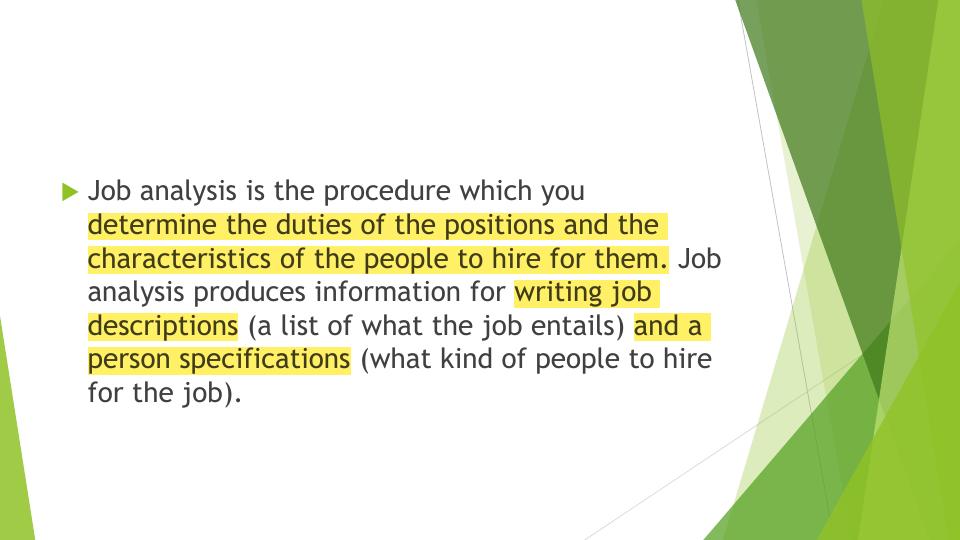 Job Analysis Duties and Characteristics of Positions