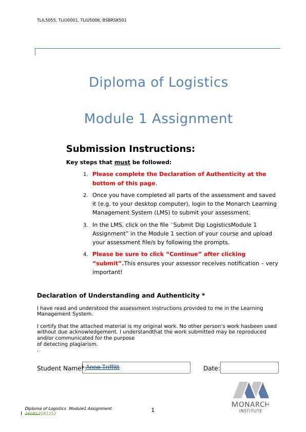 Assignment on Diploma Logistics_1