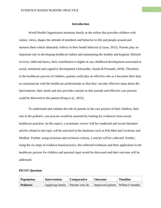 Evidence Based Nursing Practice for Pediatric Patients and Involvement of Parents_2