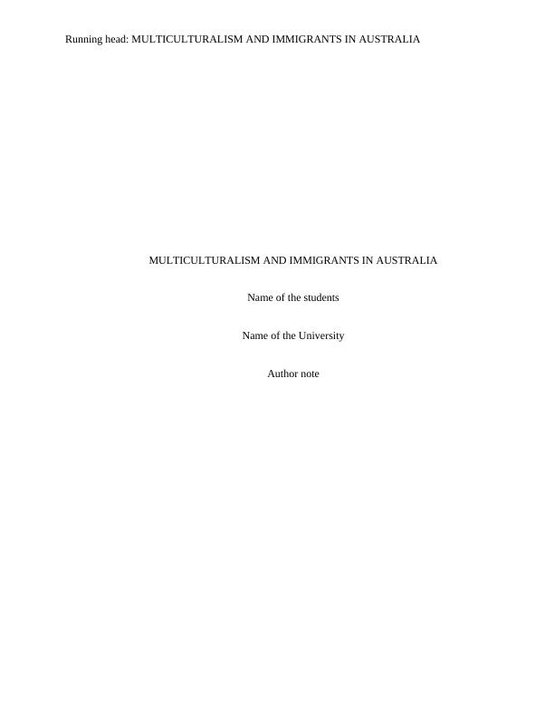 Multiculturalism and Immigrants in Australia Assignment PDF_1