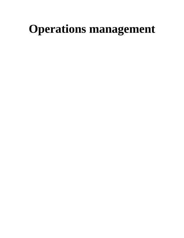 Operations Management | Assignment_1