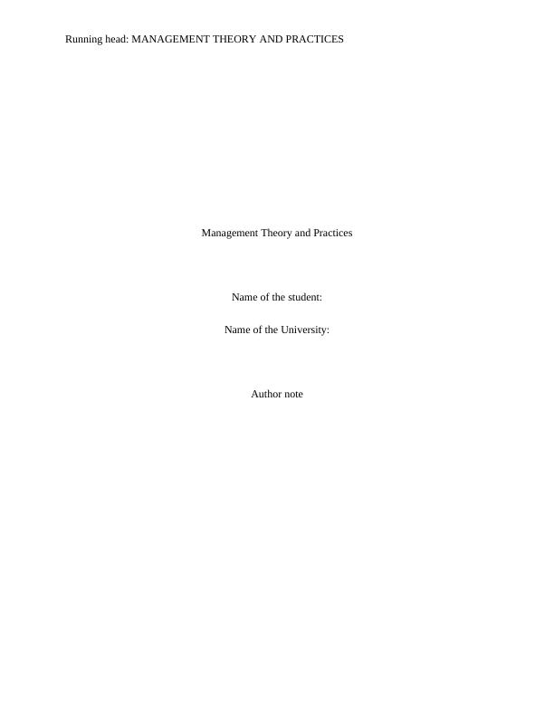 Management Theory and Practices | Essay_1